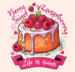 Cherry and strawberry cream design. Enjoy summer with sweet cream. Fresh cream graphic print design for t shirt, posters, background and others. Retro ice cream hand drawn vector art.