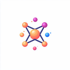 Obraz premium Colorful molecular structure with vibrant spheres on white background, showcasing dynamic arrangement of atoms and bonds, perfect for scientific themes