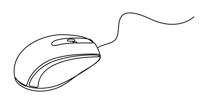 recommend clip art: Continuous single line drawing of computer mouse icon. Vector illustration, Continuous line drawing. Computer mouse sign. Hand drawn illustration with black line on white background. Vector symbol. 