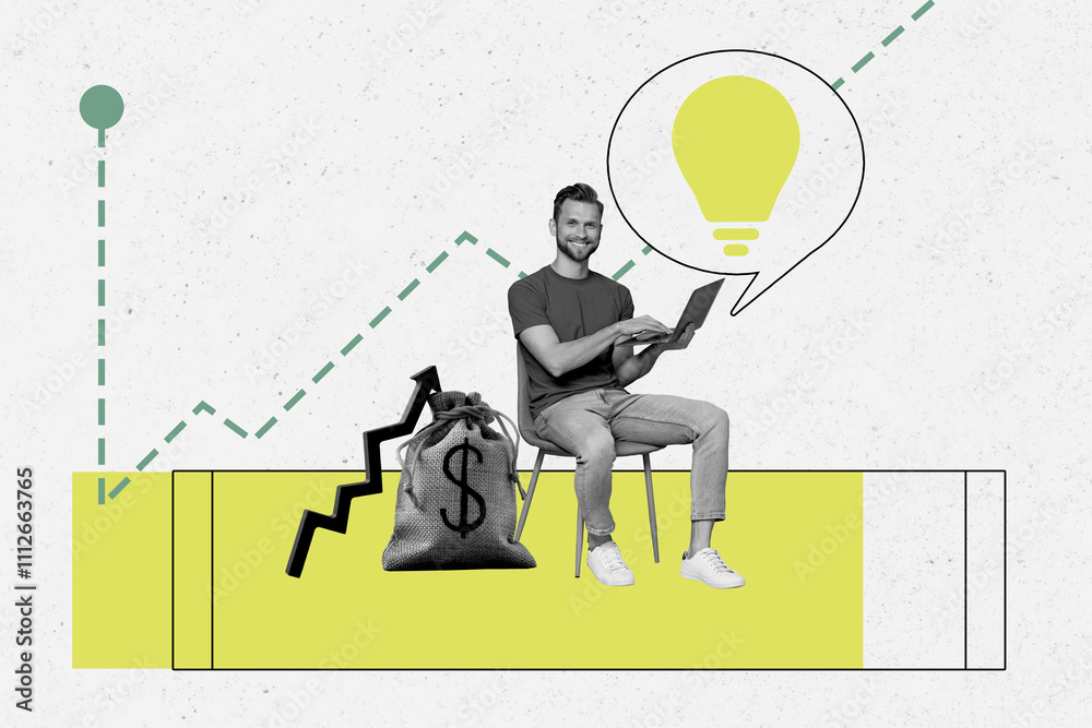 Aufkleber trend artwork sketch design montage 3d collage of trader business charts idea lamp creative speech c