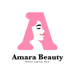 Letter A Beauty Woman Face Logo,for salon, spa, cosmetic, fashion, makeup, boutique and beauty clinic business