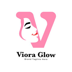 Letter V Beauty Woman Face Logo,for salon, spa, cosmetic, fashion, makeup, boutique and beauty clinic business