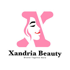 Letter X Beauty Woman Face Logo,for salon, spa, cosmetic, fashion, makeup, boutique and beauty clinic business