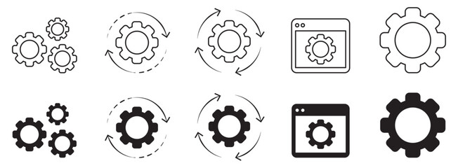 Settings glyph solid icons collection. Configuration, tools, and maintenance