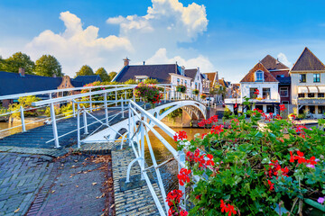 Historic Town of Dokkum in Friesland, Netherlands with Waterway and Boats