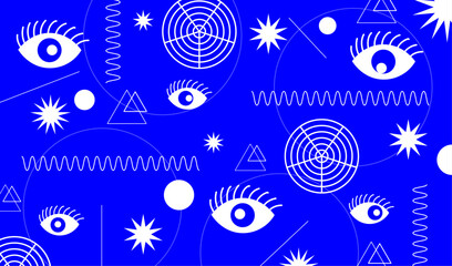 Abstract Pattern Eyes Circles Web in Modern Style on Blue Background for Design