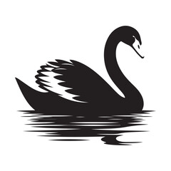 Swan gliding across a lake silhouette vector art black color design and solid white background