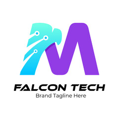 Letter M Tech Eagle Logo, Logo for innovation,technology and digital business