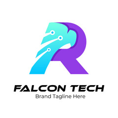 Letter R Tech Eagle Logo, Logo for innovation,technology and digital business