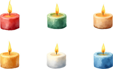 Festive watercolor candles in vibrant colors for holiday decorations and celebrations