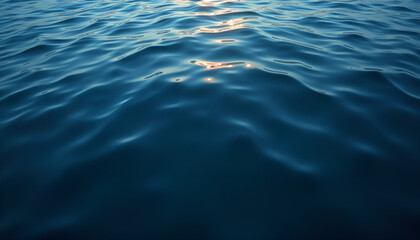 Fototapeta premium Abstract dark blue water with light ripples and reflections in soft evening light