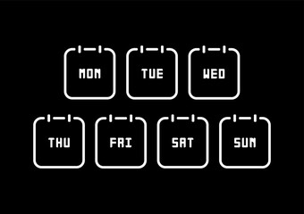 Week calendar flat icon on black background