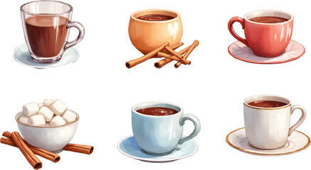 Winter hot drinks illustration with festive banner featuring cozy beverages