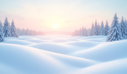 Fototapeta premium winter landscape, snowdrifts with snow-covered fir trees in the background