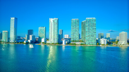 Fototapeta premium Miami Edgewater skyline with reflection in the water