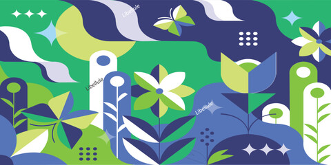 Spring flat and abstract geometry gemetrical pattern illustration.