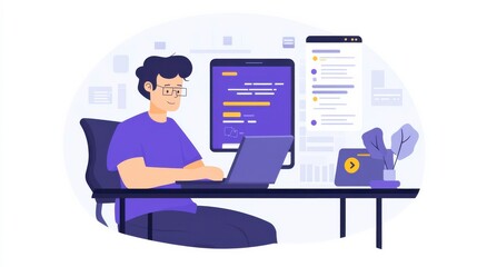 Developer Working on Apps with Devices on Minimalist Desk