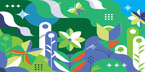 Spring flat and abstract geometry gemetrical pattern illustration.