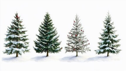 Obraz premium Collection of christmas Trees with Snow on white background