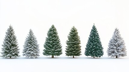 Collection of christmas Trees with Snow on white background
