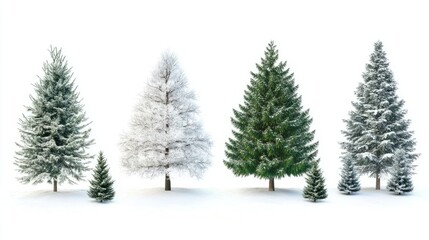 Obraz premium Collection of christmas Trees with Snow on white background