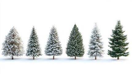 Fototapeta premium Collection of christmas Trees with Snow on white background