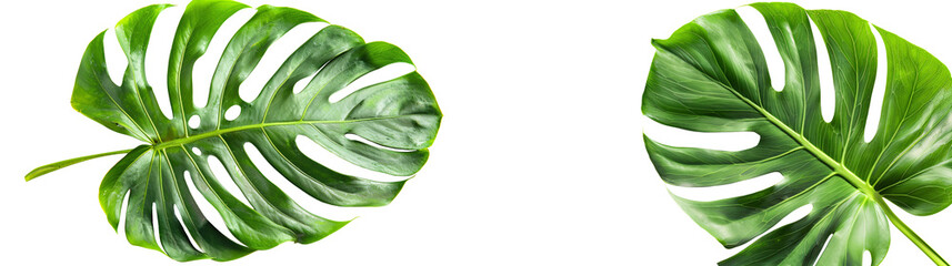 Fresh Green Monstera Leaves Isolated on White Background for Natural Decor and Design