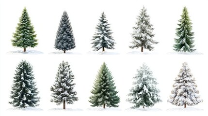 Collection of christmas Trees with Snow on white background