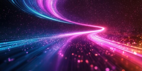 Obraz premium Vibrant light trails weaving through a dark space create a sense of motion and energy in an abstract composition