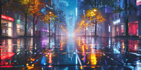 rain in the city rainy weather wet city streets Generative AI