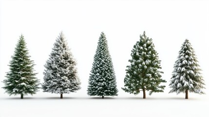 Obraz premium Collection of christmas Trees with Snow on white background