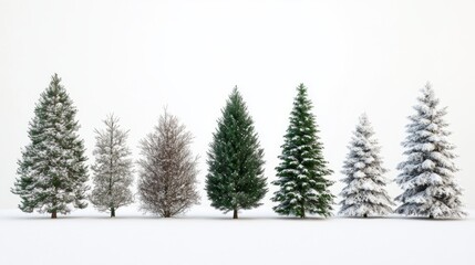 Naklejka premium Collection of christmas Trees with Snow on white background