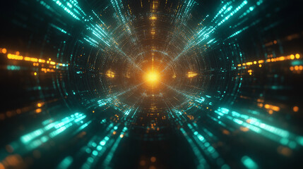 Obraz premium Futuristic Tunnel with Radiant Neon Lights and Central Glow