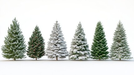 Obraz premium Collection of christmas Trees with Snow on white background