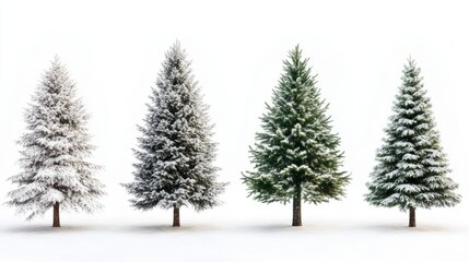 Fototapeta premium Collection of christmas Trees with Snow on white background