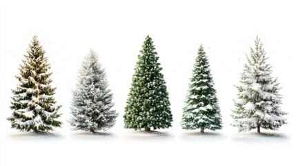 Obraz premium Collection of christmas Trees with Snow on white background