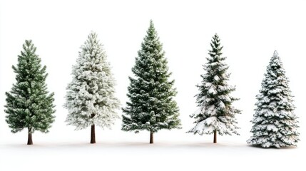 Collection of christmas Trees with Snow on white background