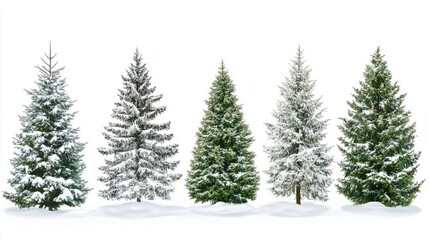 Collection of christmas Trees with Snow on white background