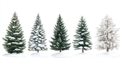 Fototapeta premium Collection of christmas Trees with Snow on white background