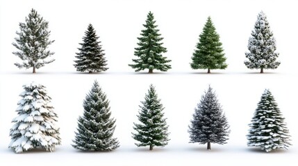 Obraz premium Collection of christmas Trees with Snow on white background