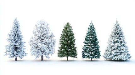 Fototapeta premium Collection of christmas Trees with Snow on white background