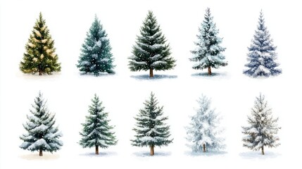 Obraz premium Collection of christmas Trees with Snow on white background