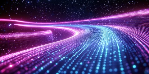 Fototapeta premium Colorful light trails flowing through a cosmic landscape at night
