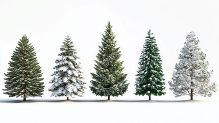 Obraz premium Collection of christmas Trees with Snow on white background