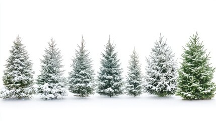 Collection of christmas Trees with Snow on white background