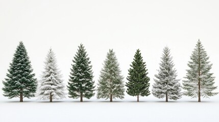 Naklejka premium Collection of christmas Trees with Snow on white background