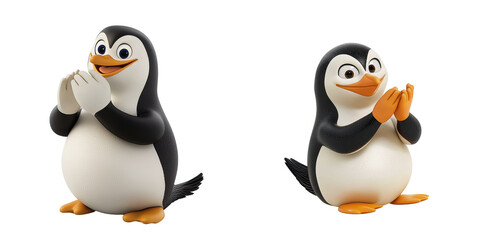 Naklejka premium Penguin animated character - 3D Set Isolated On Transparent Background PNG
