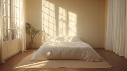 Minimalist bedroom with simple furniture and