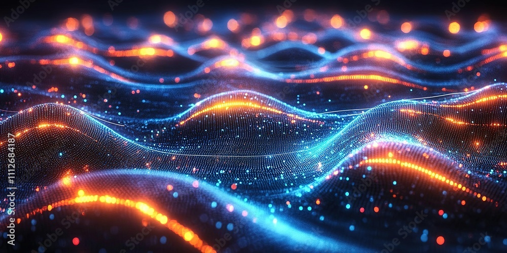 Fototapete Colorful abstract digital waves create a mesmerizing visual experience in a dark setting