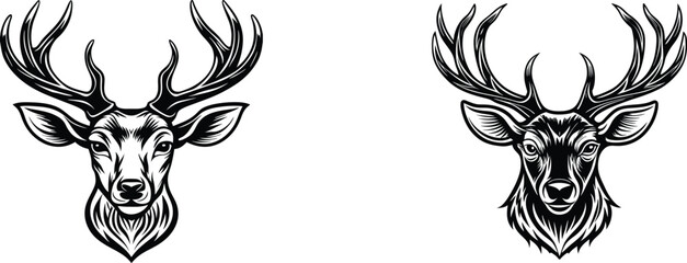 Deer head in black and white Tattoo idea for wildlife forest and hunting theme